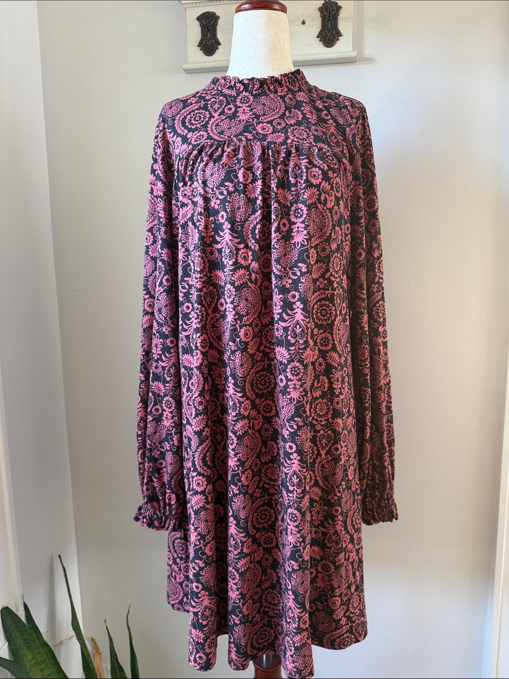 Boden Pink and Black Printed Long-Sleeve Dress